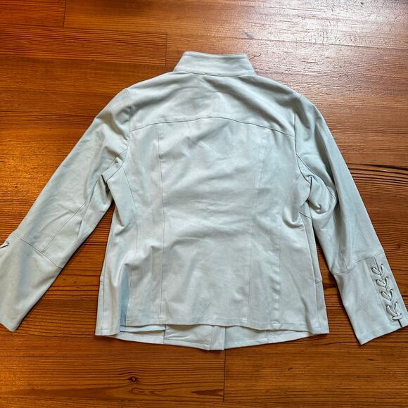 Chico's mint green faux suede full zip bomber jacket SIZE 8-10 - Picture 7 of 7